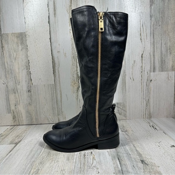 Aldo Black Leather Zip Up Block Heel Knee High Boots #1082 - Picture 1 of 12